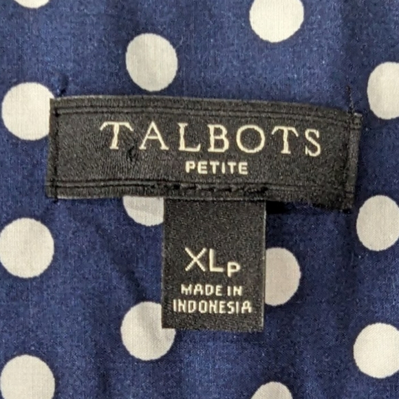 Talbots XL Petite Polkadot Button Down Blouse In Navy/White - Picture 6 of 9